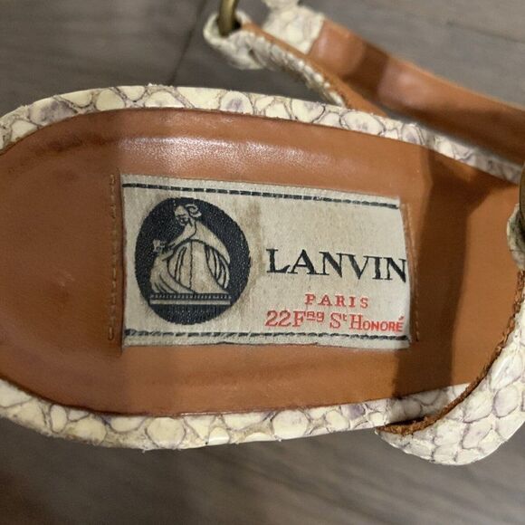 Lanvin Authentic beige brown ankle strap wedge Heels Espadrilles Sandals 9 - Picture 7 of 10